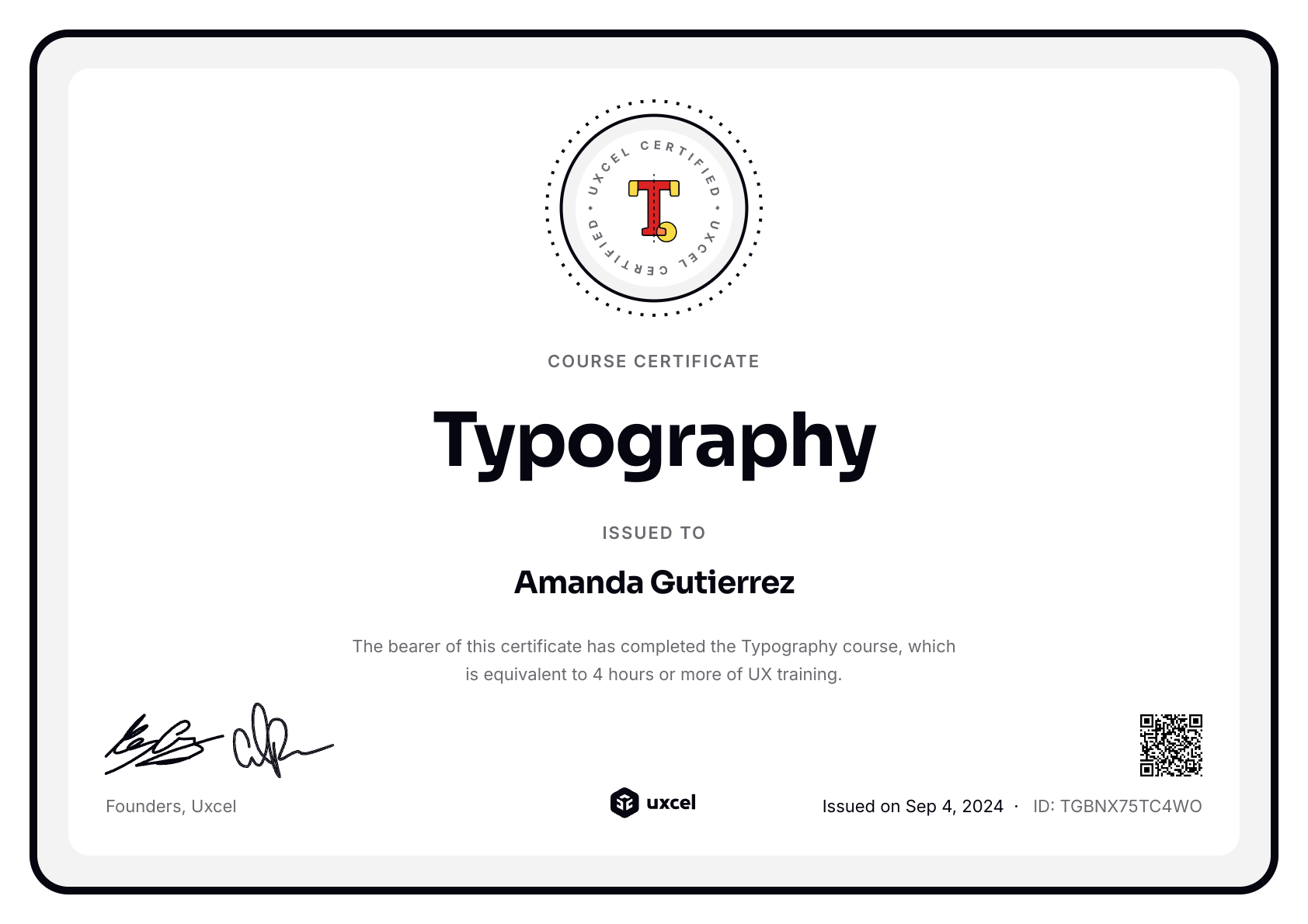 Amanda Gutierrez's certificate